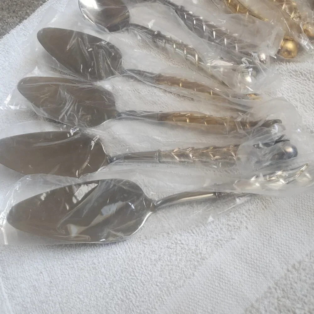 12pc LOT French Silver Gold Plate Stainless Spoon Salad Cake Hostess Server SETS
